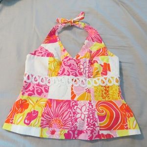 Lilly Pulitzer Halter Top Floral Pink Yellow Sz 6